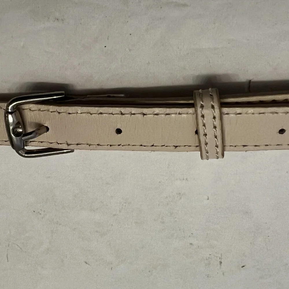 Vtg ANN TAYLOR 90s white leather Belt narrow Silver chain & Ribbon Belt Vtg‎